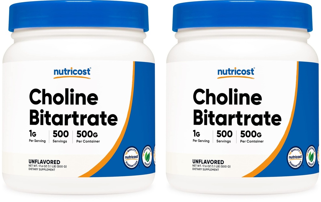 Nutricost Pure Choline Bitartrate Powder 500G (2 Bottles)