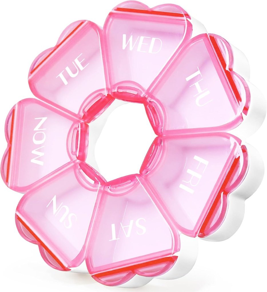Organisateur de pilules mignons 7 jours, Pill Box hebdomadaire de blocage de couleur, récipient de médecine quotidienne avec grands compartiments pour les huiles de poisson/vitamines/médication/Suppléments (puits)