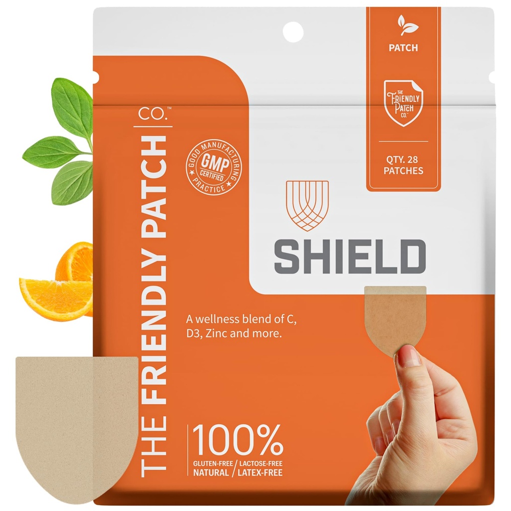 The Friendly Patch Shield Immunity Support Patch | Wearable Immune Boosters for Adults with Vitamin D3, C and Zinc | 28 Immunity Boost Patches