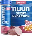 Nuun Sport Comprimés électrolytiques au magnésium, au calcium, au potassium, au chlorure et au sodium, sans gluten et végétalien, aux agrumes, 8 paquets (80 portions Total)