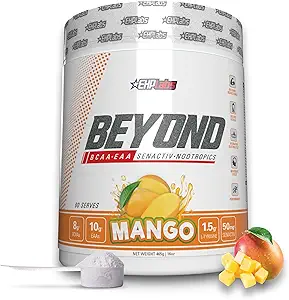 EHP Labs Beyond BCAA Powder Amino Acides Supplément pour la récupération musculaire - 8g de sucre sans BCAAs Amino Acides après l'entraînement Recovery Poudre et 10g de EAA Amino Acides Poudre - 60 portions (Mango)