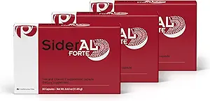 Supplément de fer solide SiderAL et vitamine C pour les femmes et les hommes - Supplément de fer premium pour le manque de fer et le soutien de l'anémie - Absorption élevée - Doucement sur l'estomac - Non constipant - 90 capsules