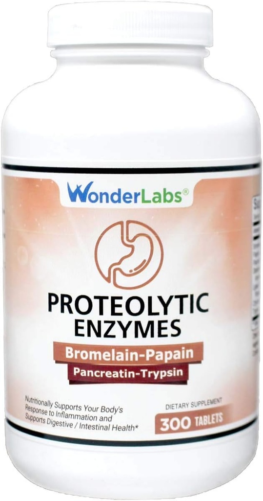 Laboratoires Wonder Enzymes protéolytiques (Bromelain Papain Pancreatin Trypsine 550 mg Total avec Amylase, Lipase et Protase normalisées, 300 comprimés