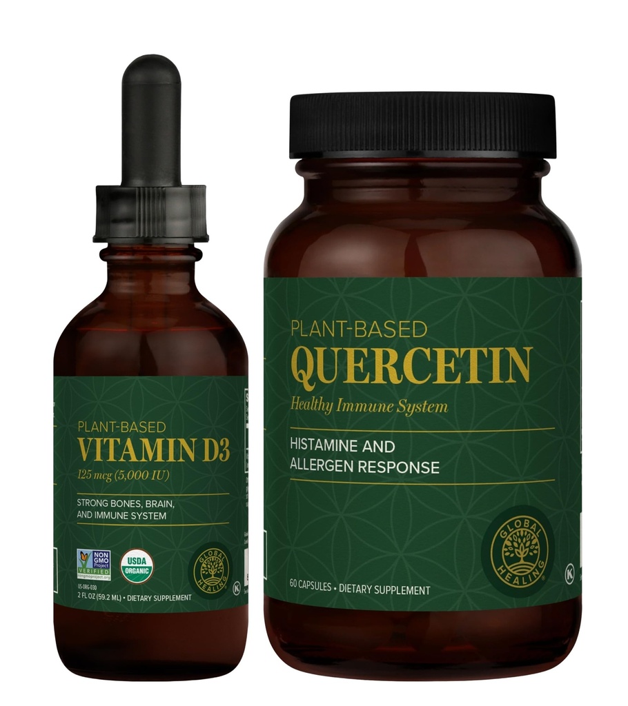 Global Healing Center - Vitamine D3 5000IU & Quercetin 250mg - Soutiens os et système immunitaire, santé respiratoire