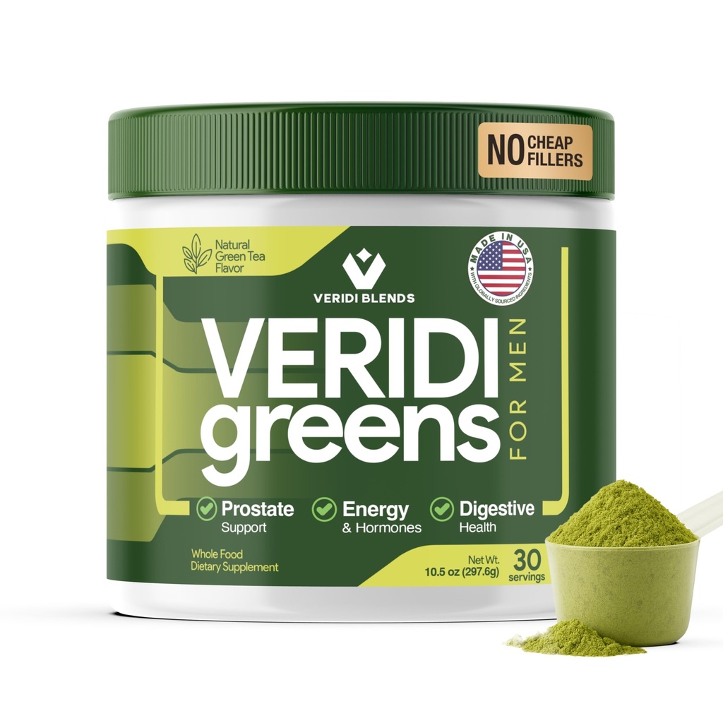 Veridi Greens pour les hommes 40 ans et plus Daily Superfood Greens Poudre pour la santé de la prostate, Hormone et Soutien énergétique