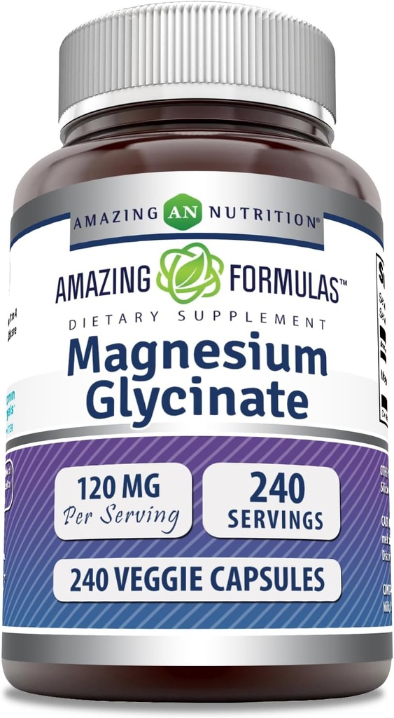 Formules étonnantes Magnésium (Glycinate) 120 mg par supplément de service - Glycinate de magnésium sans gluten (240 Nombre)