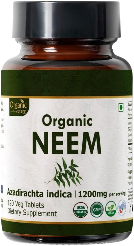 Neem 120 Comprimés d'Azadirachta Indica (Neem) d'USDA certifié biologique de peau saine et de détox d'un complément alimentaire - 120tab