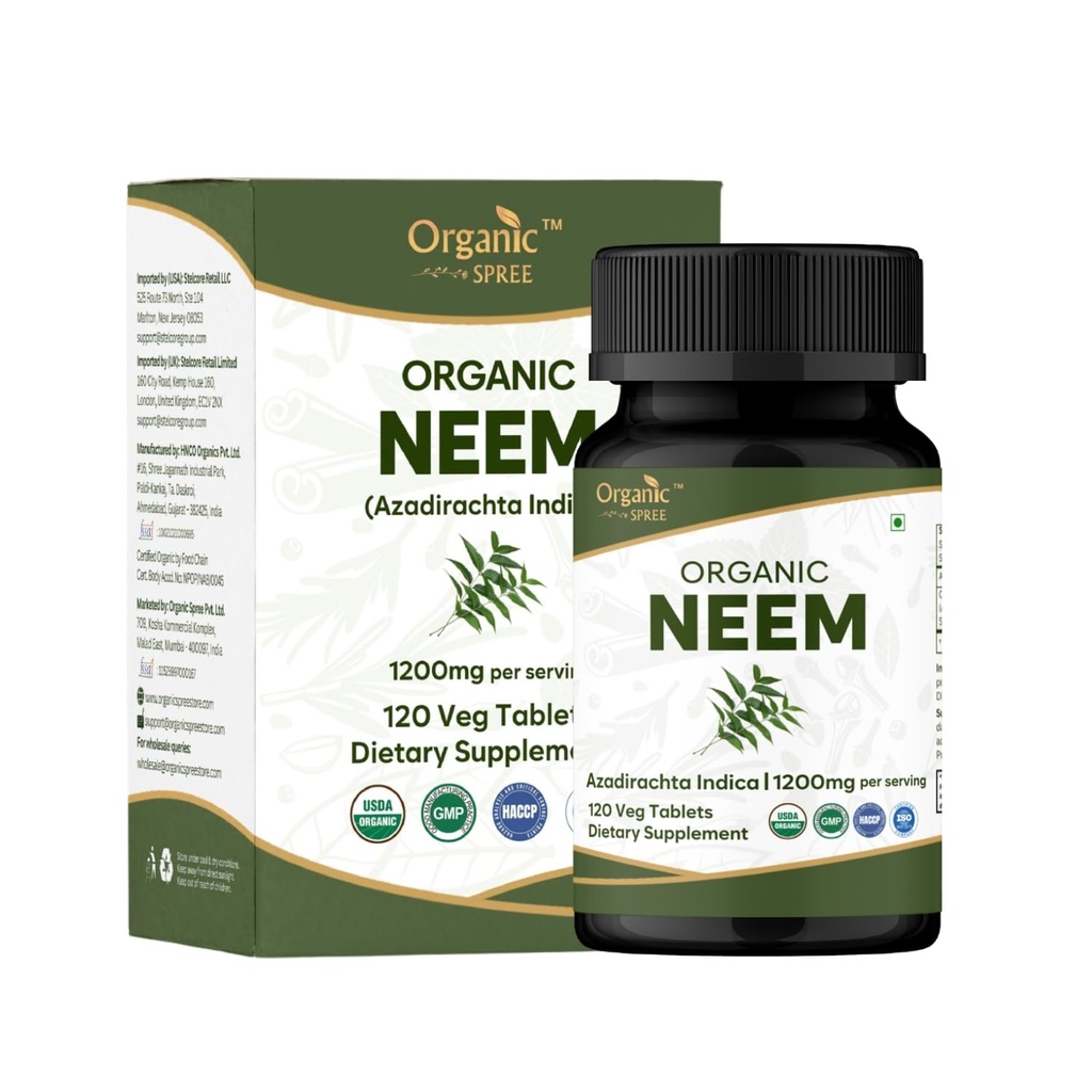 Neem 120 Comprimés d'Azadirachta Indica (Neem) d'USDA certifié biologique de peau saine et de détox d'un complément alimentaire - 120tab