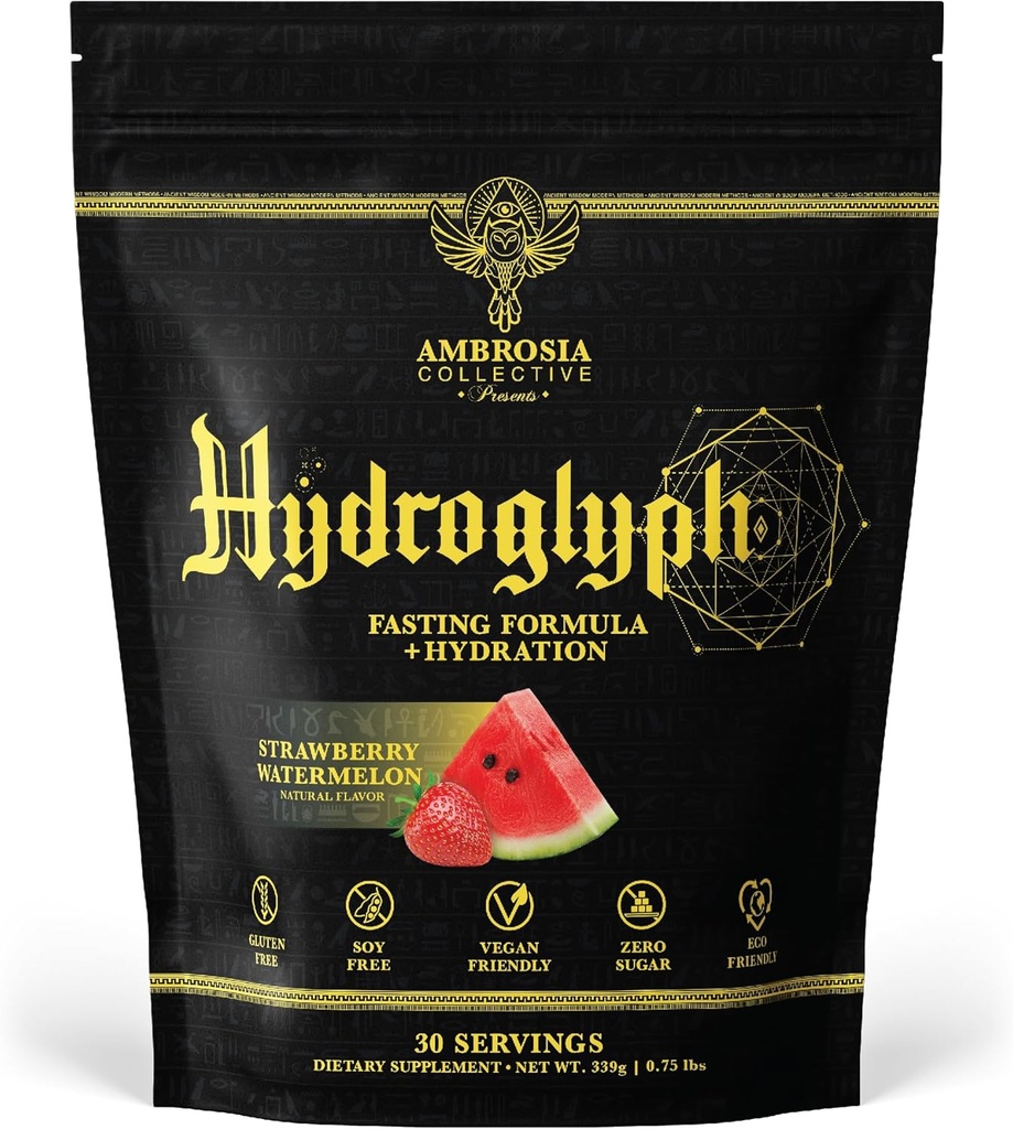 Ambrosia Hydroglyphe Formule intra-entraînement w/BCAA + EAA + électrolytes Poudre d'hydratation pour protéger le muscle maigre, 0g Sucre à jeun Mélange de boisson d'hydratation, fait avec l'eau de coco (Mélon d'eau de mûre)