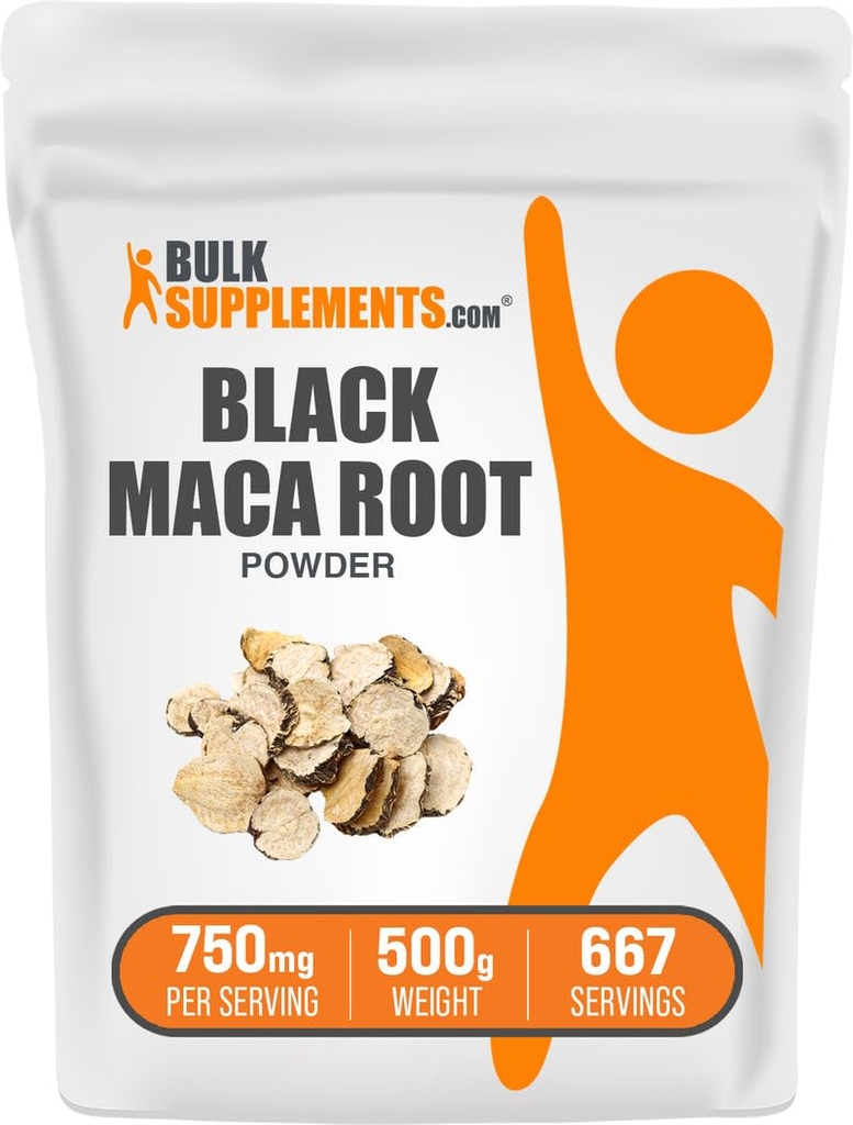 BulkSupplements.com poudre de maca noire - supplément de racine de maca noire, supplément à base de plantes pour les hommes et les femmes - végétalien, sans gluten, 750mg par portion, 500g (1,1 lb) (paquet de 1)