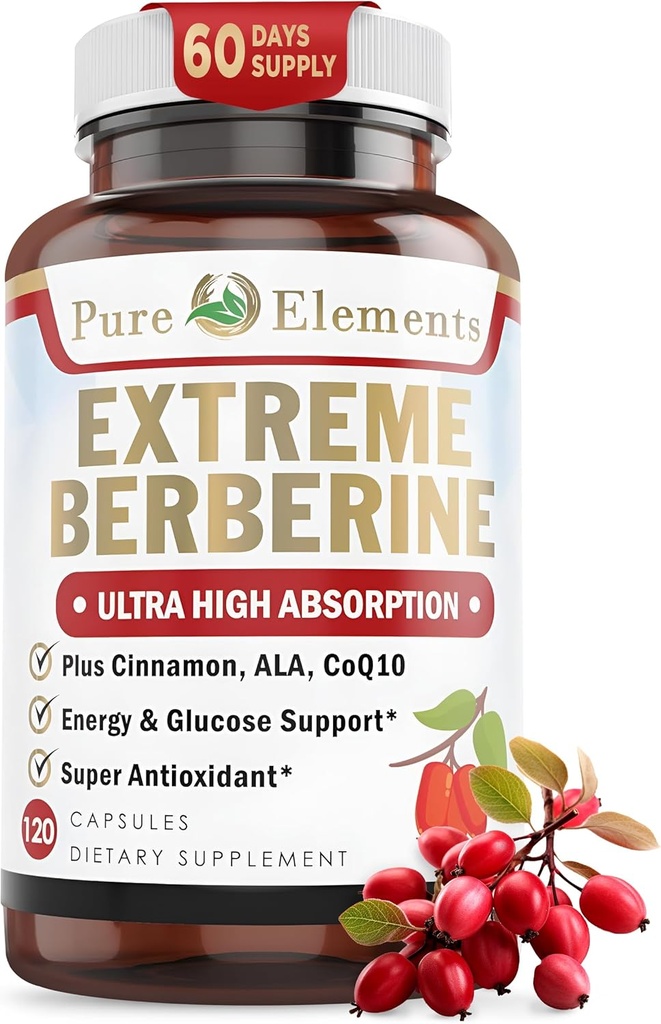 Extreme Berberine Plus avec ALA, Coq10, Turmeric, Cannelle, Bitter Melon, Banaba Leaf, Panax coréen, Royal Jelly et autres 21 herbes pour la santé du sucre de sang et la santé et l'immunité