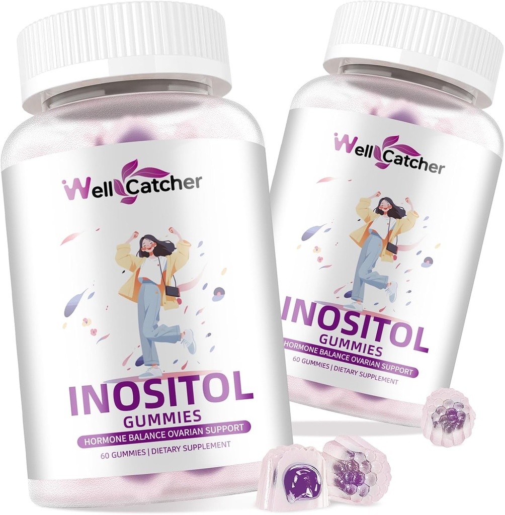 Inositol Gummies Myo-Inositol & D-Chiro Inositol Ideal 40:1 Ratio Supplément Inositol avec Omega-3 Vitamine D3 soutient un cycle d'ovulation sain Régulière Arôme de raisin 2 Packs