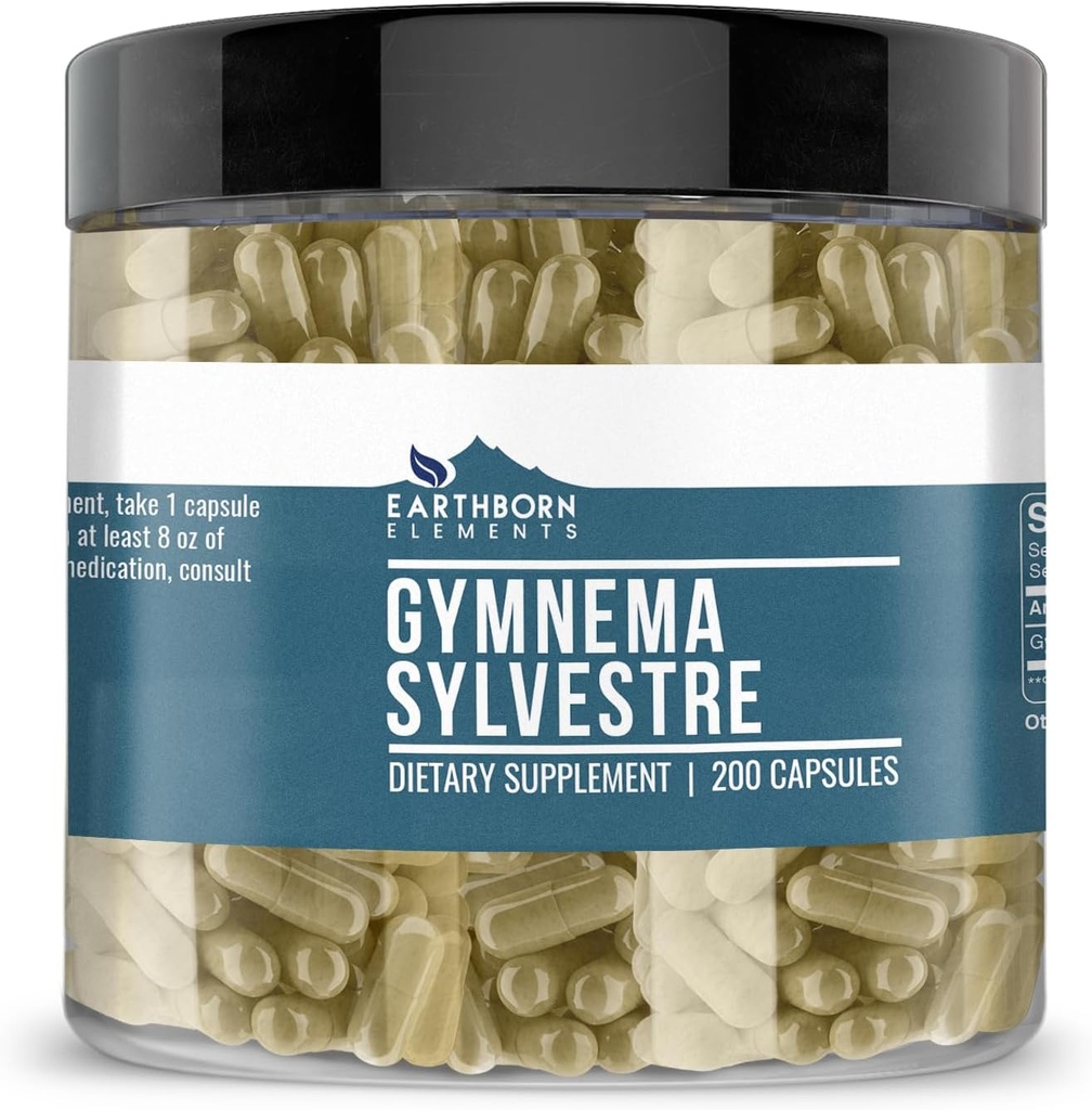 Éléments terriens Gymnema Sylvestre 200 Capsules, pures et non diluées, sans additifs
