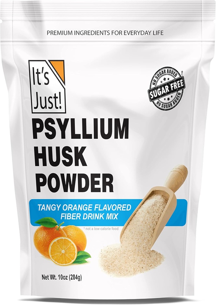 C'est juste ! - Poudre de musc de Psyllium, Fibre diététique facile à mélanger, Nettoiez votre système digestif, Poudre finement moulue, Idéale pour le four kéto, non-OGM (Tangy Orange, 10 oz (paquet de 1))