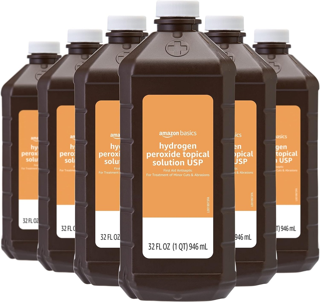 Amazon Basics Hydrogen Peroxide Solution thématique USP, non aromatisé, 32 Fl Oz, boîte de 6