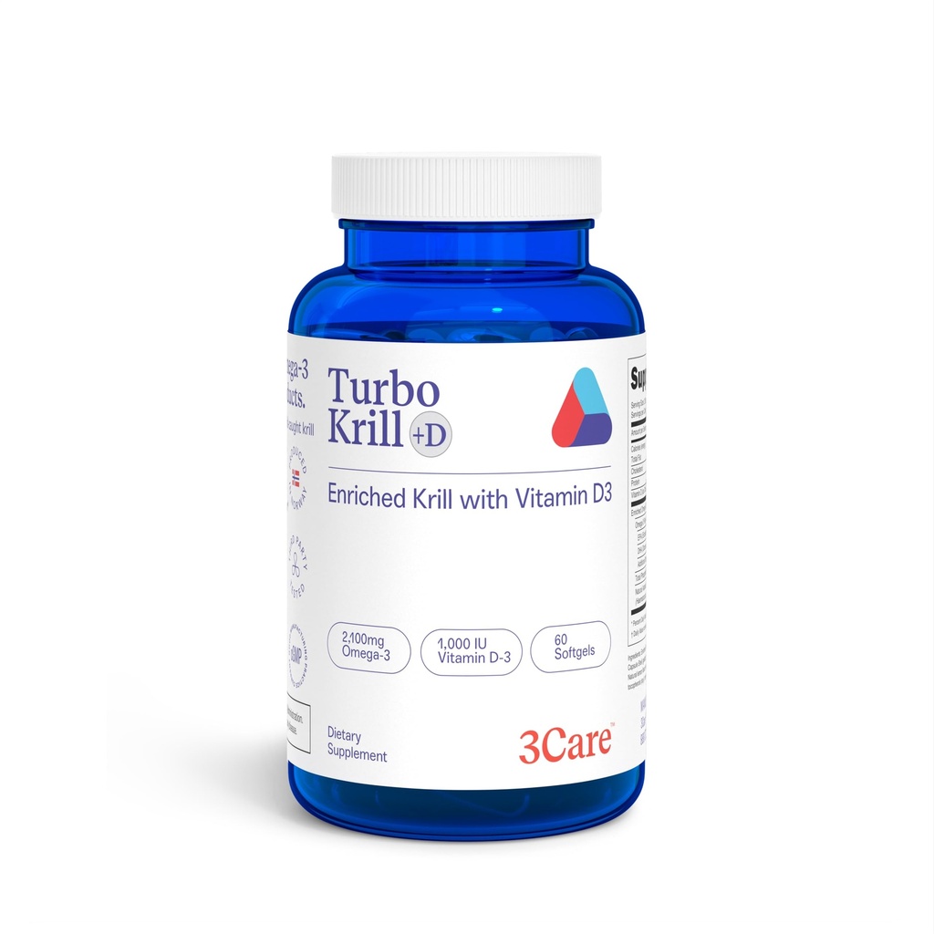 Turbo Krill 2100mg [Haute concentration] Huile de Krill Plus 600 UI Vitamine D Omega 3 Supplément 60 Comte Softgels