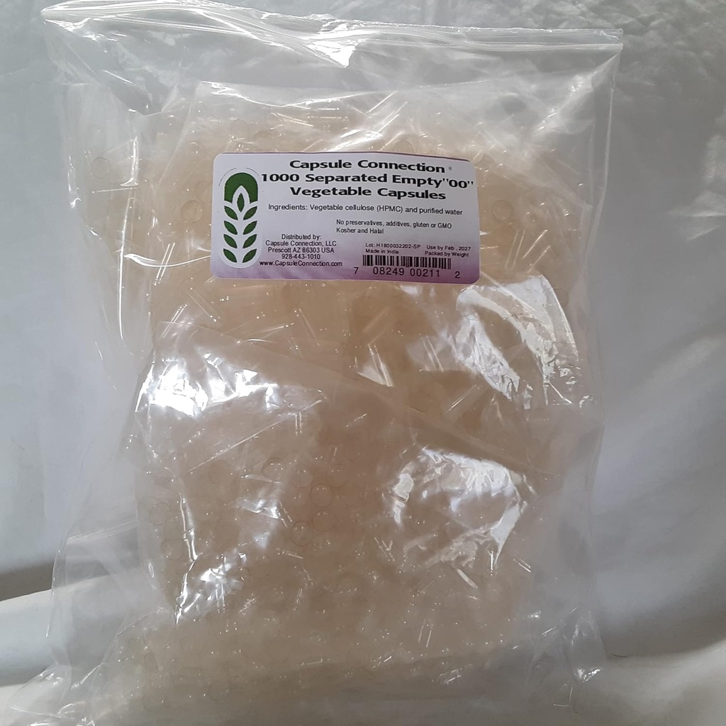 Raccordement de la capsule 1000 Capsules végétales vides séparées, taille 00", sac végane et végétalien refermable