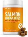 Pet MD Salmon Omega Bites pour chiens - Supplément peau et manteau avec Omega 3 et 6 pour chiens Plus DHA & EPA - Promotion de l'allergie et du soulagement de la peau sèche - 60ct