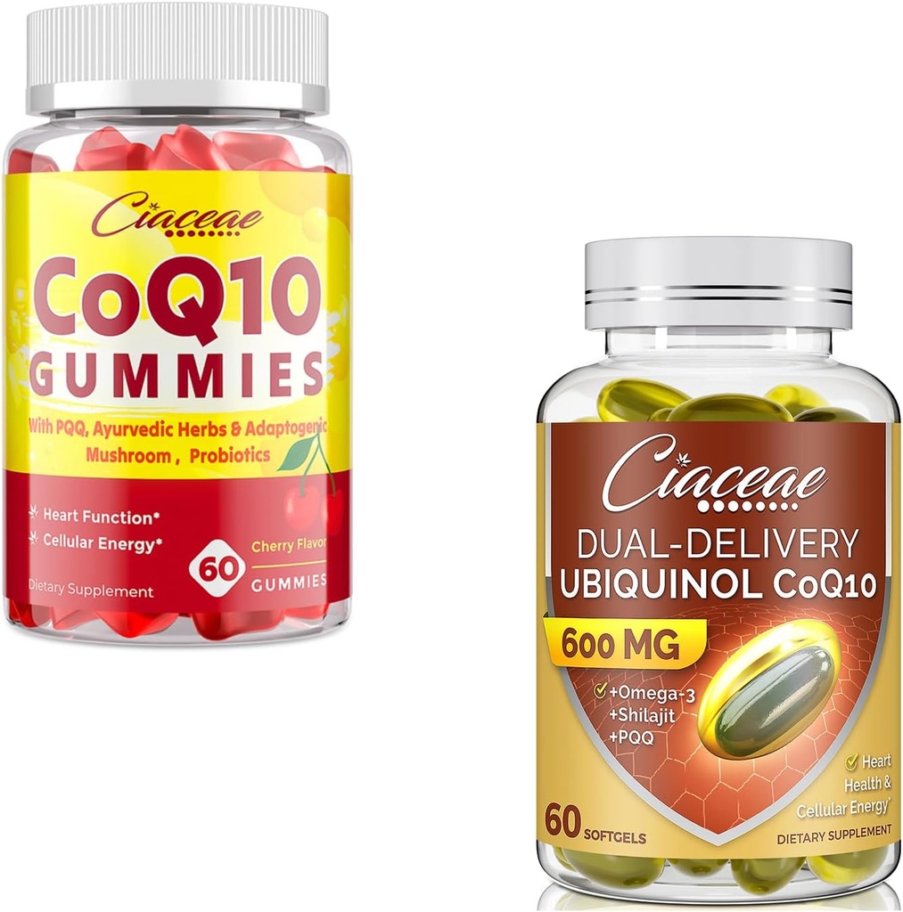 Ubiquinol CoQ10 600 MG 60 Softgels Bundle avec CoQ10 Gummies 400 MG 60 Compte