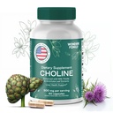 Choline Bitartrate 500MG - Suppléments Choline Premium - Suppléments de soutien du foie & Suppléments Gallbladder - Colina Suplemento 500 mg Orgánica - Vitamine cérébrale pour la mémoire et le focus - 60 bouchons Choline