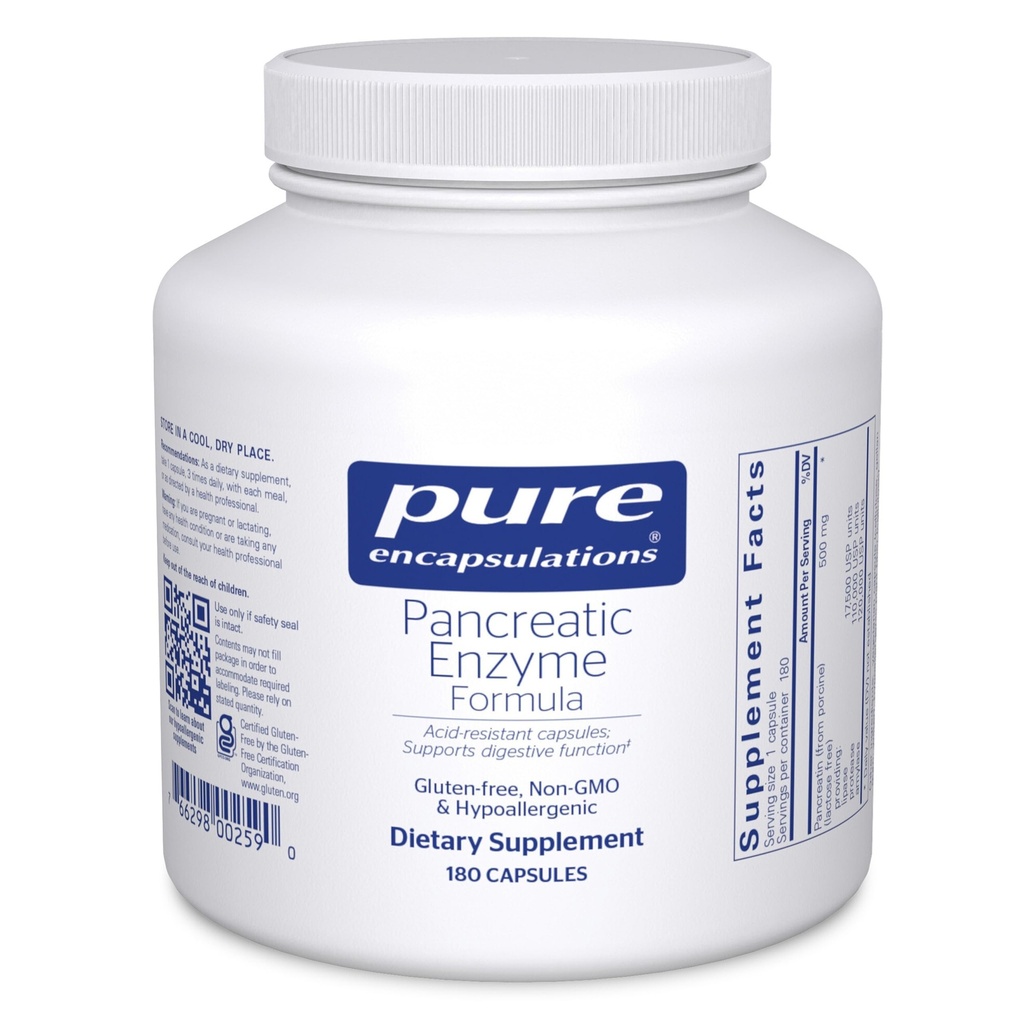 Encapsulations pures Formule d'enzymes pancréatiques - Enzymes digestifs pour la digestion - Renforce la santé de Gut* - Capsules de livraison ciblées - Sans gluten et sans OGM - 180 Capsules