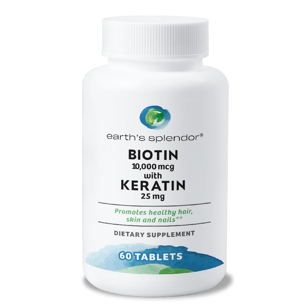 Splendeur de la Terre Biotine 10 000 mcg + kératine 25mg, favorise les cheveux sains, les ongles forts et le soutien de la peau, 60- jour d'approvisionnement