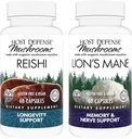 Ensemble de défense d'hôte avec capsules Reishi, 60 capsules Count & Lion's Mane, 60 Count - Soutien Heart & Immune Health - Soutien Cerveau Santé, Mémoire et Focus*
