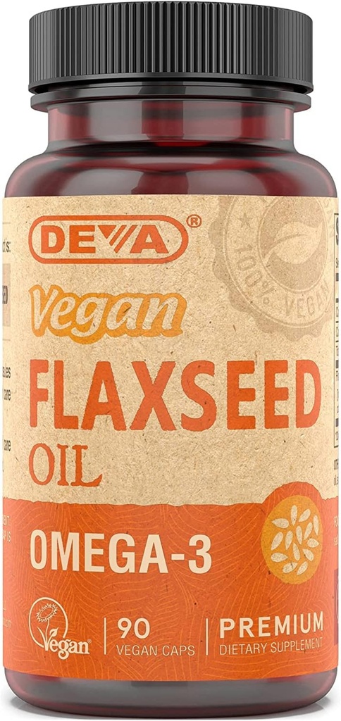 Vitamines Vegan Deva Huile de graines de lin, 500 MG, Vegan, 90 Vcap (4 pack)