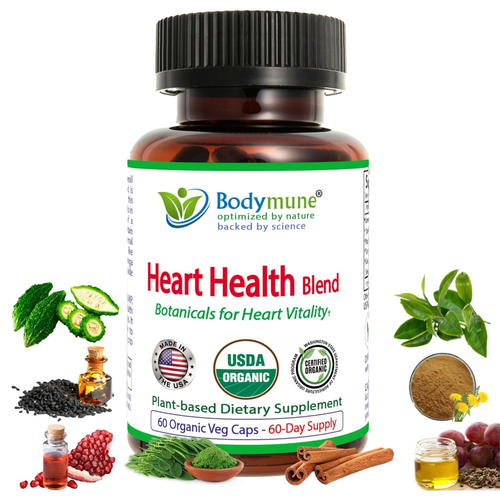 CholestérolSupport Heart Health Blend (en anglais seulement) USDA Organic Supplement w/Extracts of Green Tea, Dandelion, Bitter Melon, Moringa (en anglais seulement) Supply 60-Day Vegan, Non-OGM, Sans gluten, Made in USA