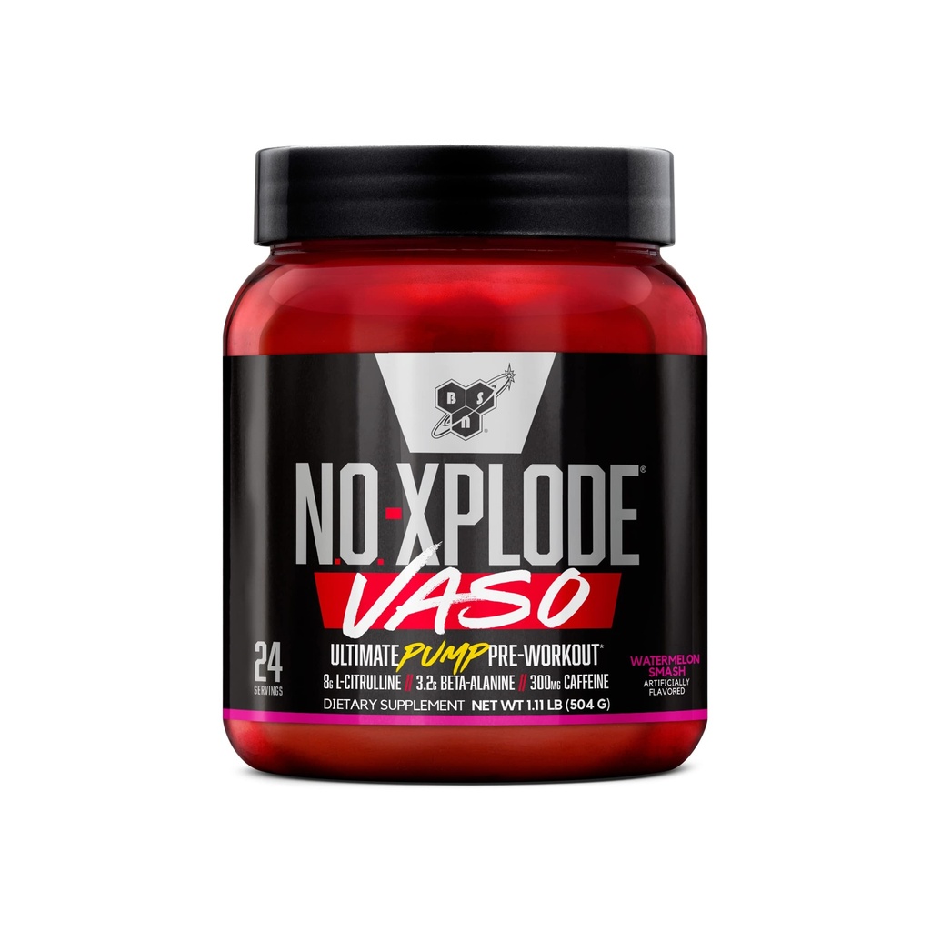 BSN N.O.-XPLODE Vaso poudre de pré-entraînement avec 8g de L-Citrulline et 3,2g de bêta-alanine et d'énergie, saveur: pastèque Smash, 24 portions
