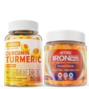 Sans sucre Curcumine curcuma rempli 550mg pour les adultes, supplément de gommies de fer végétalien avec vitamine C