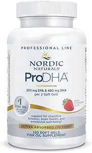 Nordic Naturals ProDHA, fraise - 120 gels mous - 830 mg Omega-3 - Formule DHA haute intensité pour la santé neurologique, l'humeur et la mémoire - Non-OGM - 60 portions