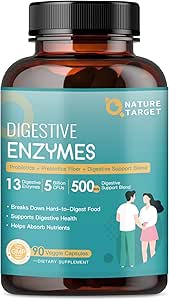NATURE TARGET Enzymes digestifs pour les femmes-hommes pour la digestion avec probiotiques et prébiotiques pour la santé de Gut & Immune Support, Aide Protein, Carb, Fibre et Digestion laitière
