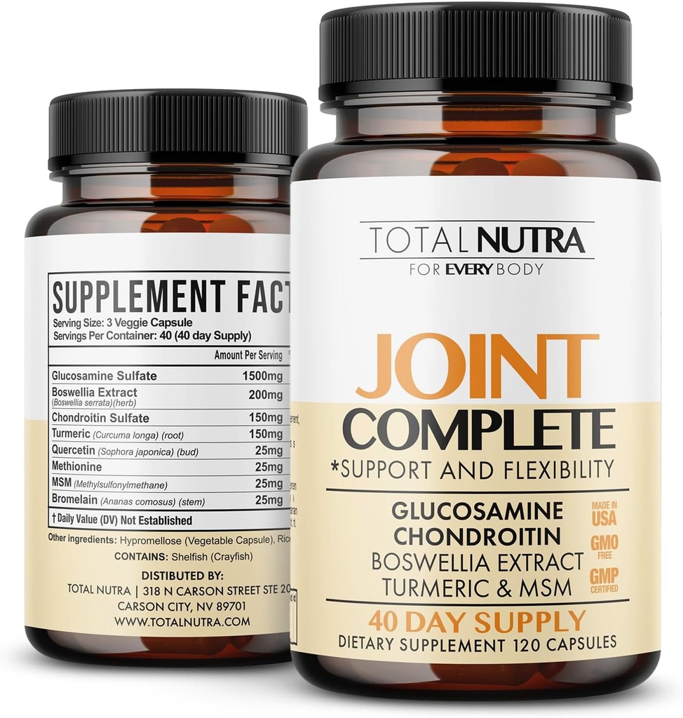 Glucosamine Chondroitin MSM Turmeric 2100mg – Capsules complètes conjointes, Supplément de soutien articulaire avancé pour les adultes Hands Hands Back Knee Mobility – Bone & Joint Health Suppléments pour les hommes et les femmes