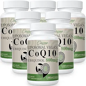 Liposomique CoQ10 800mg Ubiquinol Softgel, Max Absorption Ubiquinol Coenzyme Q10, Ubiquinol CoQ10 Supplément pour antioxydant, fonction cardiaque et production d'énergie, Pure CoQ10 800mg, 360 Vegan Softgels