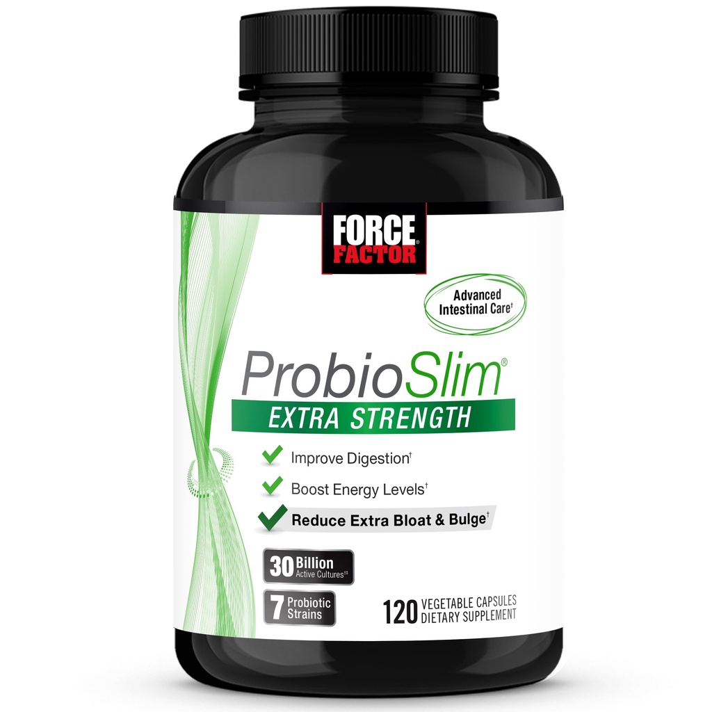 FACTEUR DE FORCE ProbioSlim Probiotiques extra-résistance pour les femmes et les hommes avec 30 milliards d'UFC de probiotiques pour la santé digestive, le soulagement de la bloatation et la santé des intestins, avec fibre prébiotique, 120 capsules