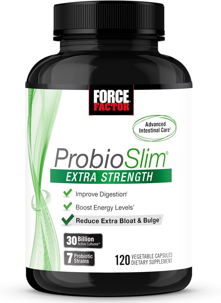 FACTEUR DE FORCE ProbioSlim Probiotiques extra-résistance pour les femmes et les hommes avec 30 milliards d'UFC de probiotiques pour la santé digestive, le soulagement de la bloatation et la santé des intestins, avec fibre prébiotique, 120 capsules