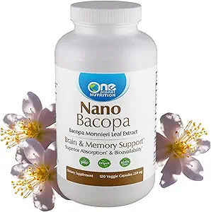 Une Planète Nutrition Nano Bacopa 250 mg Capsules de Véggie (120 portions), Extrait de Bacopa monnieri, Nano pour l'absorption facile, Améliore Mémoire et Focus, Non-OGM, Vegan, Sans gluten