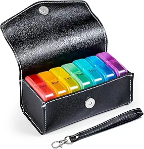 Zoksi Weekly Pill Organizer 2 fois par jour, PU Sac en cuir 7 jours Am Pm Pill Box, Daily Pill Box Organizer 7 jours, Portable Medicine Organizer for Travel, Weekly Pill Case to Store All Meds