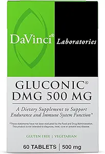 DAVINCI Labs Gluconic DMG 500 mg - Supplément alimentaire pour soutenir l'endurance et la fonction du système immunitaire* - avec 500 mg de N,N-diméthylglycine par comprimé - Végétarien - Sans gluten - 60 comprimés à croquer