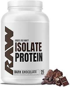 RAW Whey Isolate Protein Powder, Dark Chocolate - 100 % de la nutrition des sports herbe-Fed Whey Protein Powder for Muscle Growth & Recovery - faible teneur en gras, faible teneur en glucides, naturellement aromatisée et sucrée - 25 portions