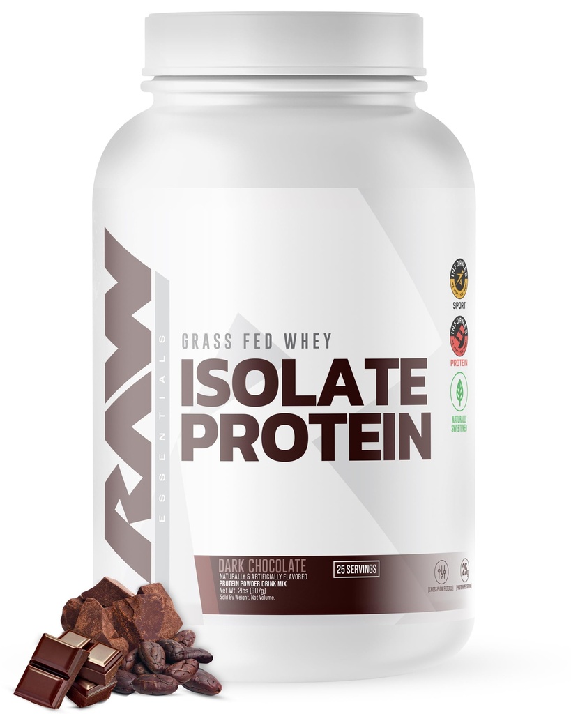 RAW Whey Isolate Protein Powder, Dark Chocolate - 100 % de la nutrition des sports herbe-Fed Whey Protein Powder for Muscle Growth & Recovery - faible teneur en gras, faible teneur en glucides, naturellement aromatisée et sucrée - 25 portions