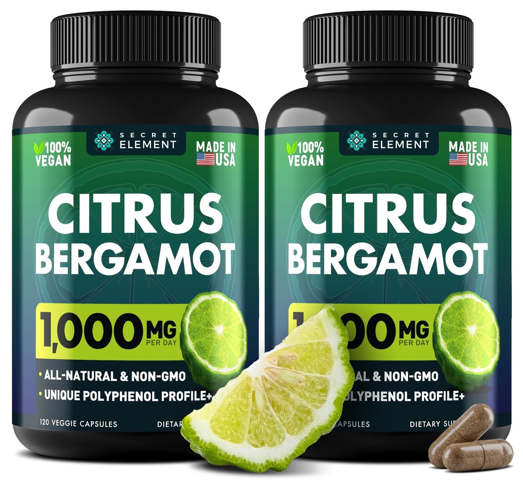 (2 PACK) Citrus Bergamot Extract 1000mg - Citrus Bergamot Supplement for Circulatory Health, Immunity, and Graceful Aging - 2x the potency of Citrus Bergamot 500mg - 240 Vegan Citrus Bergamot Capsules
