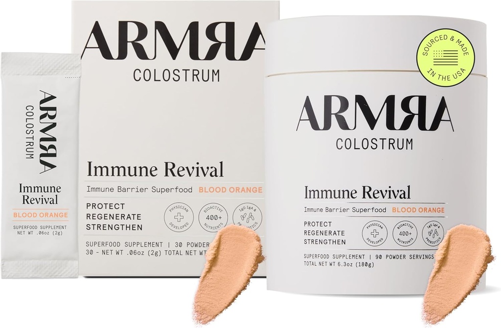 ARMRA Colostrum™ Premium Powder, Grass Fed, Gut Health Bloating Immunity Skin & Hair, Contains 400+ Bioactive Nutrients, Keto, Gluten & Fat Free (Blood Orange Bundle | 120 Servings)