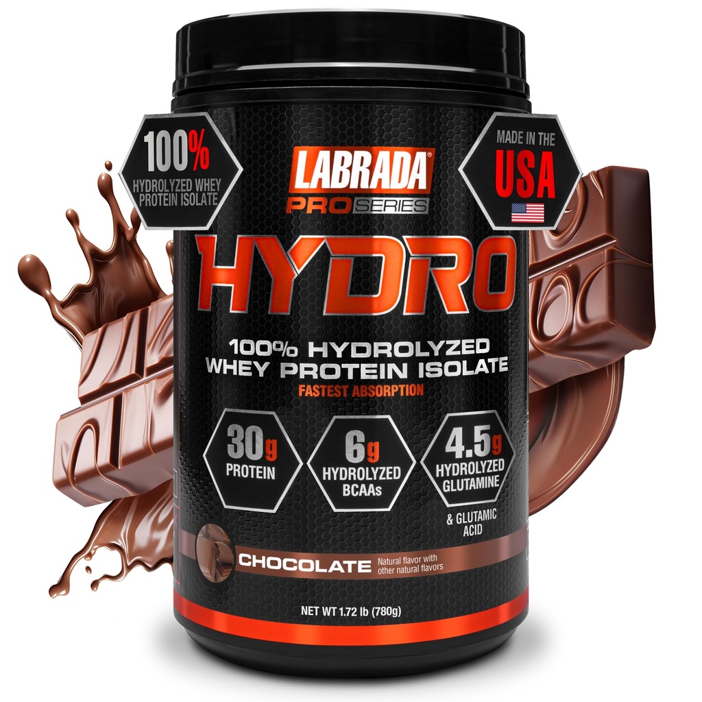 LABRADA Hydro 100% pur hydrolysé poudre isolate de protéines de lactosérum, sans lactose, digestion la plus rapide, mélange instantané, goût délicat 20 portions (chocolat)