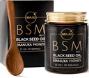 MAJU's 3-en-1 Black Seed Oil, Manuka Honey & Seeds (Traditional Style) BSM no. 1, Sweet & Crunchy Herbal Blend, Nigella Sativa Oil and Seeds, Non pasteurisé & Raw Monofloral Manuka Honey Nouvelle-Zélande