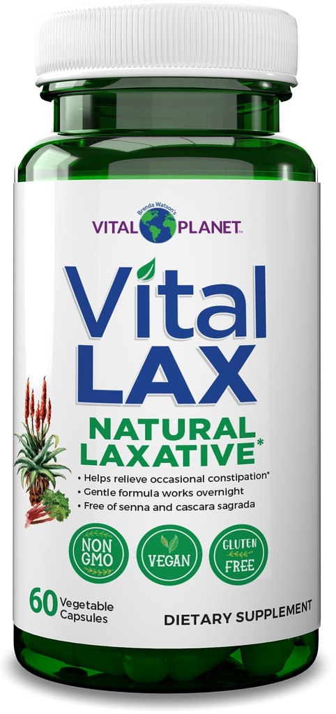 Vital Planet - Vital Lax Natural Laxative Cleanse Supplement pour la constipation occasionnelle, avec hydroxyde de magnésium, orme de sliptery, Aloe et Triphala pour soutenir la régularité Bowel 60 Capsules