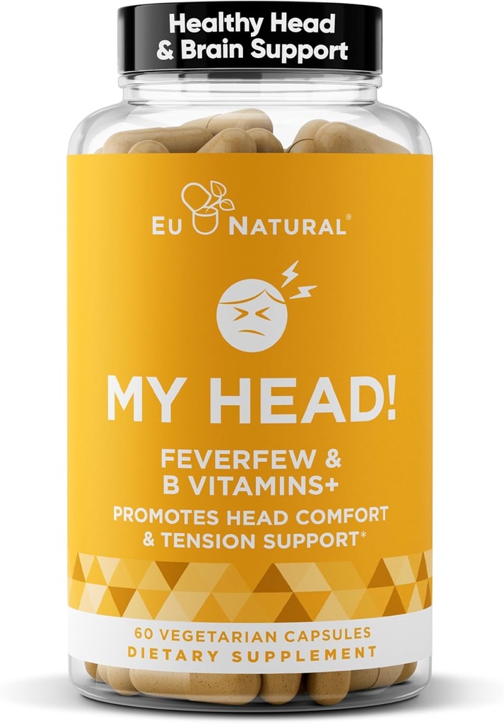 Ma tête ! Vitamines de céphalées – Sensibilité, tension, confort, santé de la tête Fonction pour un esprit clair – Magnésium à action rapide, Fièvre, Boswellia, Vitamine D, Ginger, et plus – 60 capsules molles
