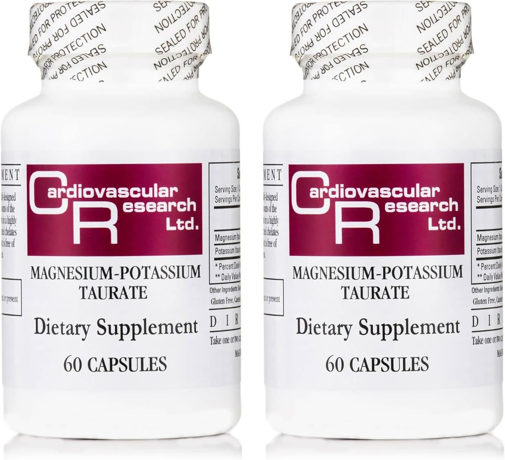 Recherche cardiovasculaire Taurat de magnésium-potassium - Brevet en attente - 60 capsules de légumes X 2 bouteilles