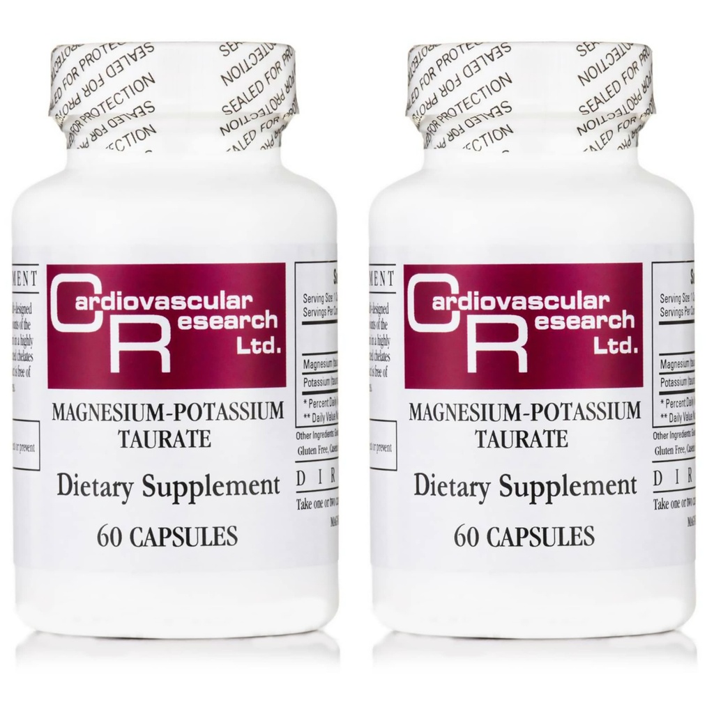 Recherche cardiovasculaire Taurat de magnésium-potassium - Brevet en attente - 60 capsules de légumes X 2 bouteilles